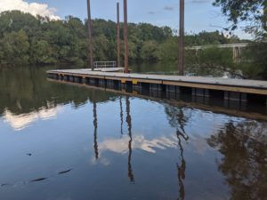 Boat launch extending in the water at Veterans Park Loop Trail